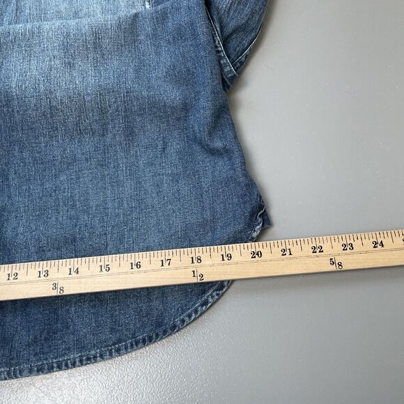 J Crew Top Womens 10 Blue Chambray Long Sleeve Pearl Snap Western Shirt Denim - Picture 11 of 16